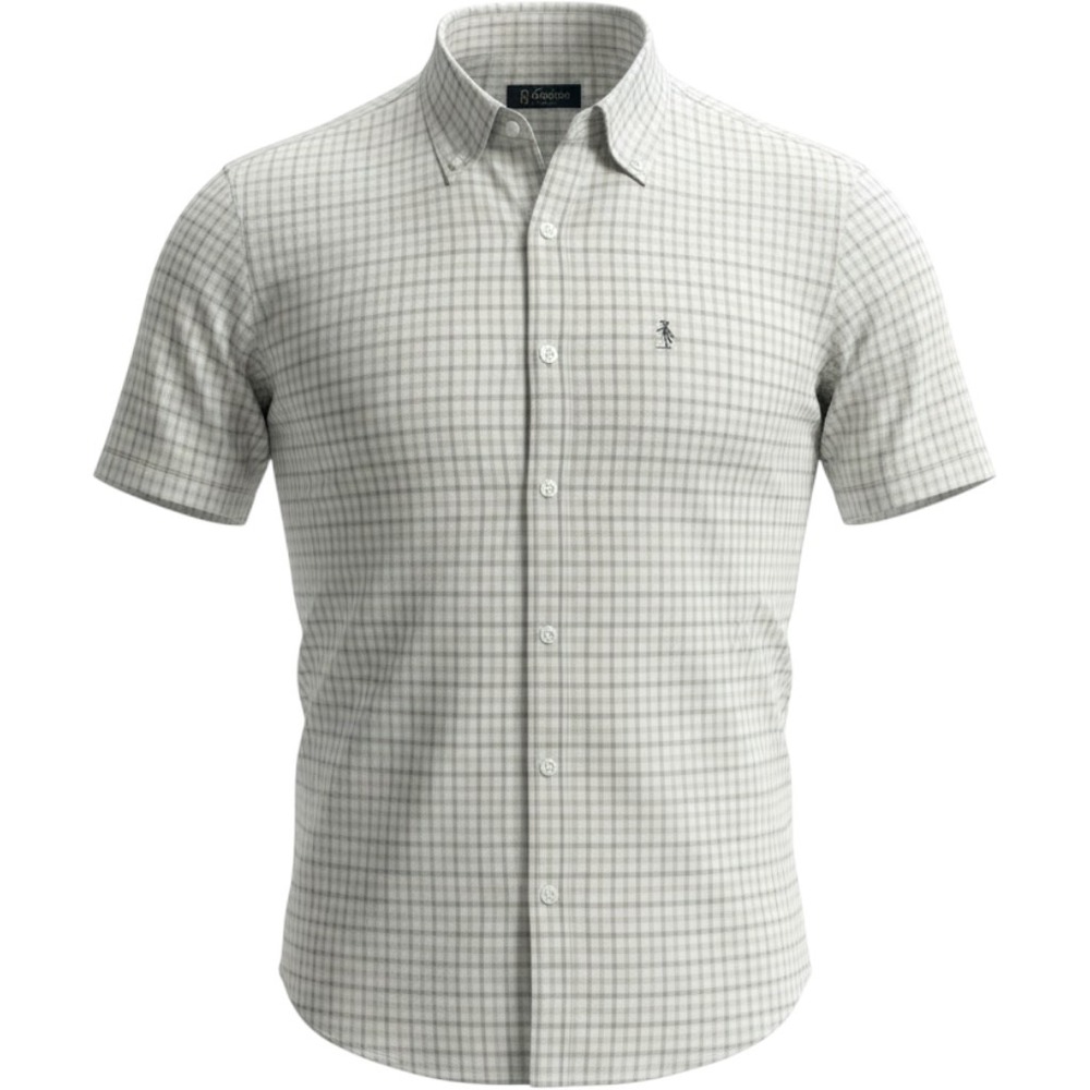 Original Penguin Heritage Slim Fit Gingham Shirt Mens Large Tan Short Sleeve